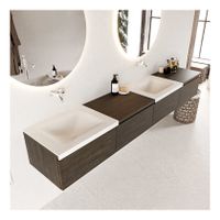 Mondiaz Bukla 240cm badmeubel met module 60 rechts dark brown 4 lades met wastafel dubbel zonder kraangat kleur talc Mondiaz Bukla 240cm badmeubel met module 60 rechts dark brown 4 lades met wastafel dubbel zonder kraangat kleur talc