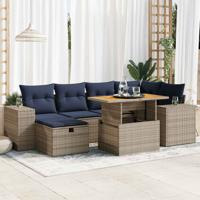 7-delige Loungeset met kussens poly rattan acacia bruin