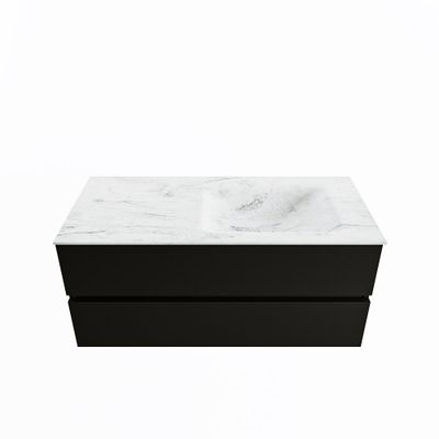 MONDIAZ VICA-DLUX 110cm badmeubel onderkast Urban 2 lades. Inbouw wastafel CLOUD rechts 1 kraangat, kleur Opalo.