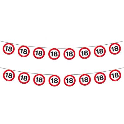 2x Vlaggenlijn versiering 18 jaar verkeersborden 10 meter