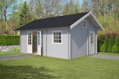 Outdoor Life Caroline Blokhut 595x410 cm 40 mm vuren Platinum Grey-Wit gecoat- Zadeldak- - Outdoor Life Outdoor Life Caroline Blokhut 595x410 cm 40 mm vuren Platinum Grey-Wit gecoat- Zadeldak- - Outdoor Life