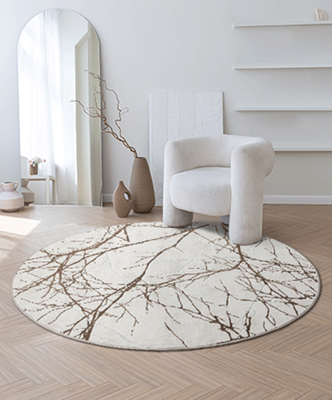 Karpet24 Modern Vloerkleed Creation - Laagpolig Tapijt met Elegant Takkenpatroon in Beige en Crème-Ø 200 cm