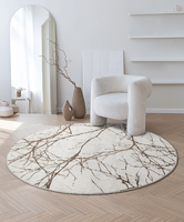Karpet24 Modern Vloerkleed Creation - Laagpolig Tapijt met Elegant Takkenpatroon in Beige en Crème-Ø 200 cm