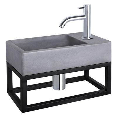Differnz Force fonteinset - 40x22x8cm - Rechthoek - 1 kraangat - Gebogen chromen kraan - met zwart frame - Beton Grijs 38.401.73