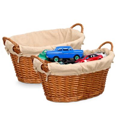 Rieten opberg mand - 2x - gevlochten riet - bruin - 54 x 37 x 30 cm - met hengsels