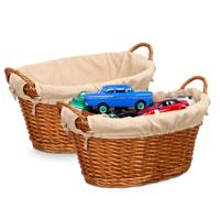 Rieten opberg mand - 2x - gevlochten riet - bruin - 54 x 37 x 30 cm - met hengsels
