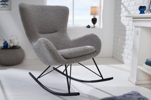 Design schommelstoel SCANDINAVIA SWING lichtgrijs Boucle fauteuil zwart metaal - 43140