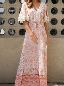 V Neck Floral Boho Regular Fit Dress