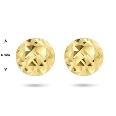 Oorknoppen Rondjes gediamanteerd geelgoud 6 mm