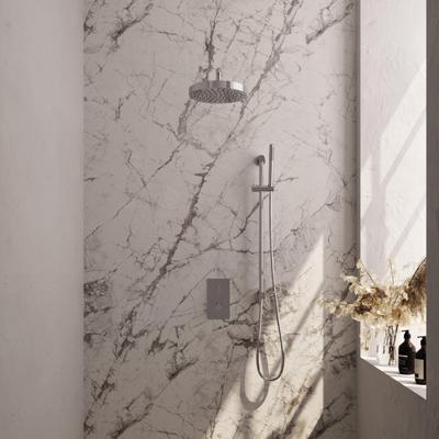 BRAUER Stripe Thermostatische Inbouw Regendouche - 3-weg - rechthoekig - SET 20 - 25cm douchekop - gebogen muurarm - staaf handdouche - doucheslang - geïntegreerde glijstang - chroom 5-CE-403