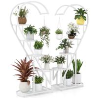5-Vaks Metalen Plantenstandaard Bloemenstandaard met Haak Ladder en Half-Hart Plantenstandaard 71 x 30,5 x 148 cm Wit