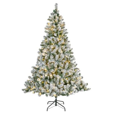 Bellatio Decorations kunst kerstboom - 210 cm - met sneeuw en verlichting - kunstboom