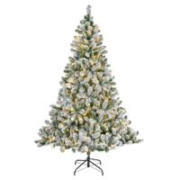 Bellatio Decorations kunst kerstboom - 210 cm - met sneeuw en verlichting - kunstboom