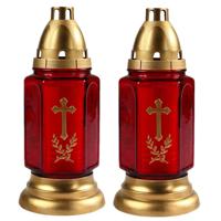 Grafkaars/gedenklicht met deksel - Set van 2x stuks - rood/goud - 11 x 24 cm - 3 dagen brandtijd - G Grafkaars/gedenklicht met deksel - Set van 2x stuks - rood/goud - 11 x 24 cm - 3 dagen brandtijd - G