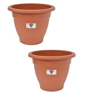 Set van 2x stuks terra cotta kleur ronde plantenpot/bloempot kunststof diameter 50 cm