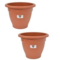 Set van 2x stuks terra cotta kleur ronde plantenpot/bloempot kunststof diameter 50 cm - thumbnail