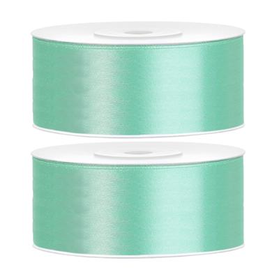 Partydeco Cadeaulint - 2x - mintgroen - 2,5 cm x 25 meter - satijn - sierlint - inpakken - decoratie