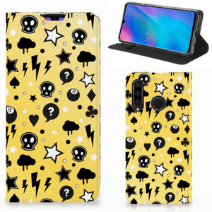 Mobiel BookCase Huawei P30 Lite New Edition Punk Geel