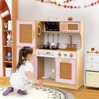 Kinderen Keuken met Rieten Deuren & Licht & Geluid & Koelkast Speelgoedkeuken Roze