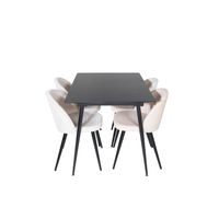 SilarBLExt eethoek eetkamertafel uitschuifbare tafel lengte cm 120 / 160 zwart en 4 Velvet eetkamerstal velours beige, - thumbnail