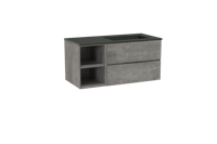 Storke Edge zwevend badmeubel 110 x 52 cm beton donkergrijs met Scuro asymmetrisch rechtse wastafel in kwarts mat zwart - thumbnail