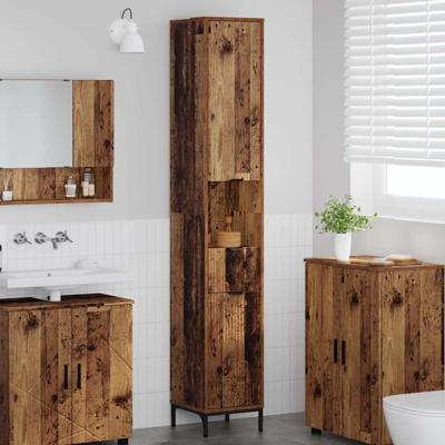 Hoge badkamerkast Oud hout 31.5 x 33 x 190 cm Bewerkt hout