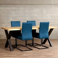 Set van 4 leren eetkamerstoelen - met sledepoot - blauw leer - Echt leer, Industrieel, ontdek de vele Leersoorten en Kleuren bij ShopX