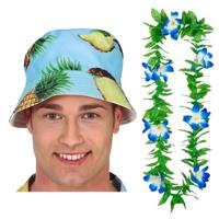 Carnaval verkleed set - Tropische Hawaii party - hoedje met bloemenslinger - volwassenen - thumbnail