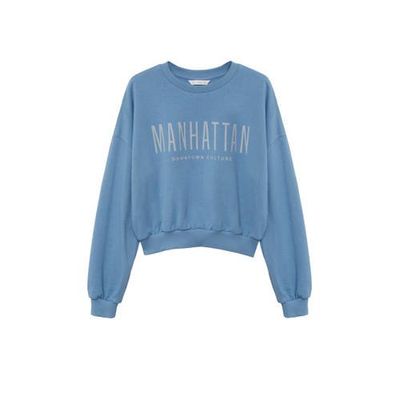 Mango Kids sweater met tekst middenblauw Mango Kids sweater met tekst middenblauw