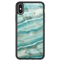iPhone X/XS glazen hardcase - Marmer azuurblauw