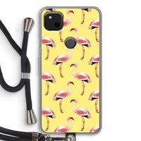 Flamingo's geel: Pixel 4a Transparant Hoesje met koord
