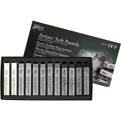 Creativ Company Gallery soft pastel set, l: 6,5 cm, dikte 10 mm, zwart/wit harmonie, 12 stuk/ 1 doos