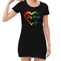 Gay pride kloppend regenboog hart jurkje zwart dames - thumbnail
