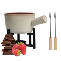 Chocoladefondue setje met houder - porselein - beige/zwart - incl. 2 vorken Chocoladefondue setje met houder - porselein - beige/zwart - incl. 2 vorken