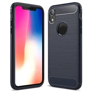 iPhone XR Geborsteld TPU Hoesje - Koolstofvezel - Blauw