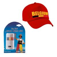 Belgie supporters set - baseballcap rood - met vlag schminkstift - volwassenen - landen