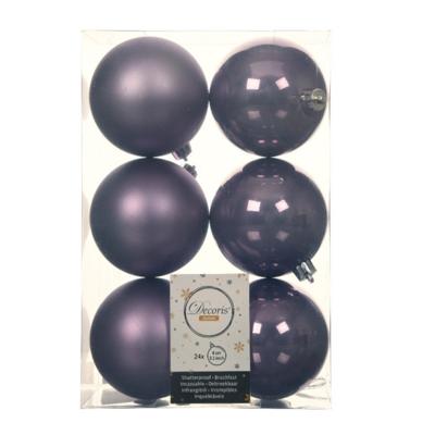 Decoris Kerstballen - 24x st - lila paars - D8 cm - kunststof - kerstversiering