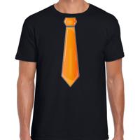 Verkleed t-shirt voor heren - stropdas oranje - zwart - carnaval - foute party - verkleedshirt - thumbnail