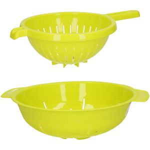 Plasticforte Keuken vergieten/zeef - set 2x - kunststof - groen - dia 23 en 25 cm - Vergieten