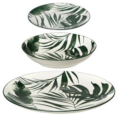 Servies set Palm Leaf - 18-delig - groen - aardewerk dinerservies - tafelservies - 6 personen