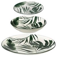 Servies set Palm Leaf - 18-delig - groen - aardewerk dinerservies - tafelservies - 6 personen
