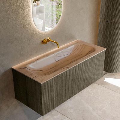 Badmeubel Mondiaz Kurve-Dlux | 110 cm | Meubelkleur Shadow | Wastafelkleur Arena | Solid surface | Wasbak midden spoelbak | Zonder kraangat(en)