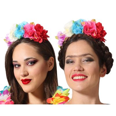 Verkleed diadeem/tiara - 2x - bloemen - Day of the dead - Hawaii thema - Halloween/Carnaval