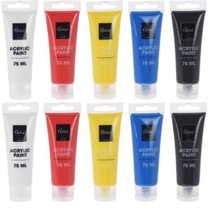 Setje acryl verf 10 tubes 5 kleuren 75 ml