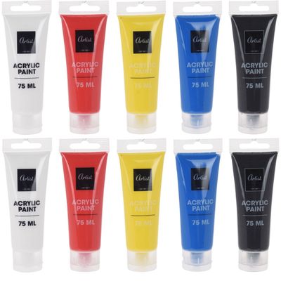 Setje acryl verf 10 tubes 5 kleuren 75 ml