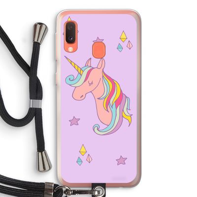 Roze eenhoorn: Samsung Galaxy A20e Transparant Hoesje met koord