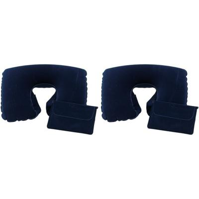 Opblaasbaar nekkussen - 2x - blauw - pvc - 35 x 23 x 9 cm - vliegtuig/trein/auto