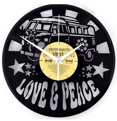 Vinyl Klok Love And Peace Bus - Gemaakt Van Een Gerecyclede Plaat - GELIMITEERDE OPLAGE Vinyl Klok Love And Peace Bus - Gemaakt Van Een Gerecyclede Plaat - GELIMITEERDE OPLAGE