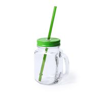 1x stuks glazen Mason Jar drinkbekers groene dop/rietje 500 ml