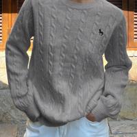 Bon&Bon Women's Navy Blue Polo Collar Cable-Knit Embroidered Sweater Grey / L